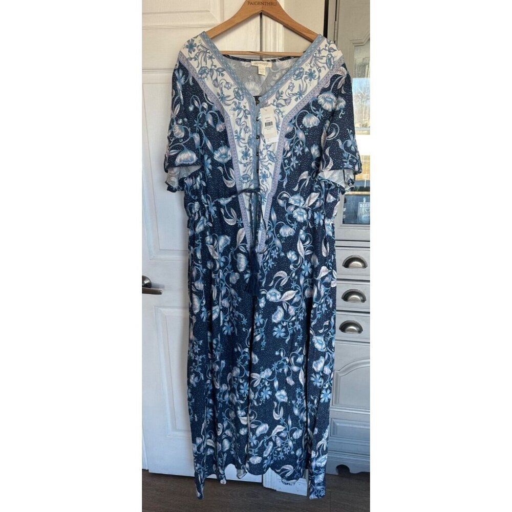 Aveology Evans Navy Kinsley Maxi Dress 22/24 NWT Cottagecore Prairie - Picture 2 of 11